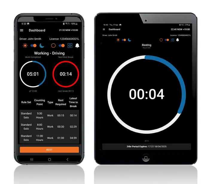 Old man driver showing Logmaster app in his phone
